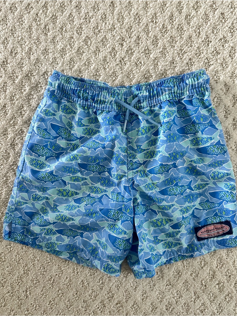 Vineyard Vines Boys Blue Shark Print Swim Trunks Size 5